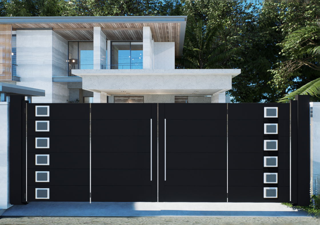 Modern Gates | Driveway Gates | Aura Horizontal Lines Metal Gates